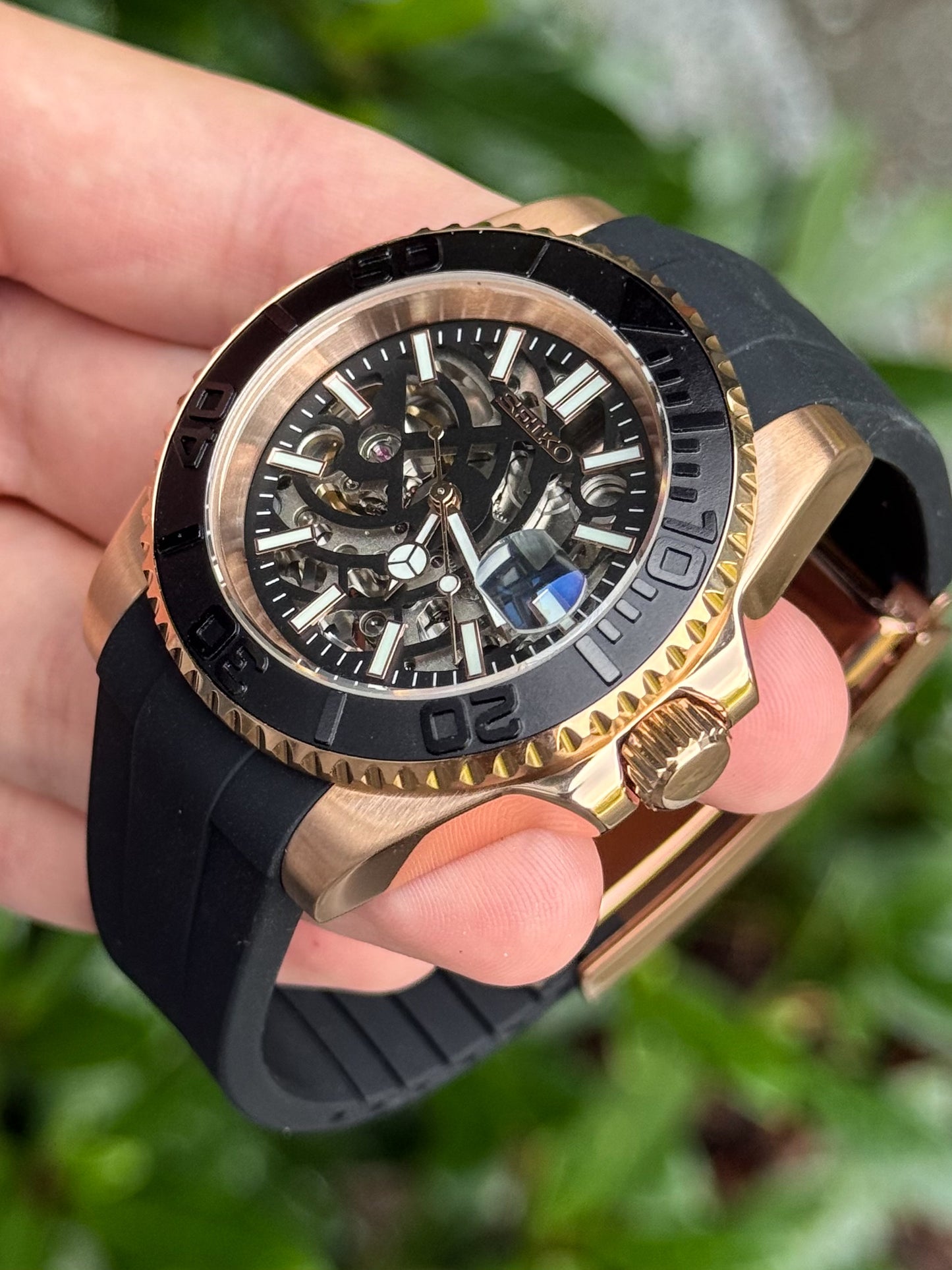 (På lager) Rosegold "Skeleton" Yacht-Master Mod