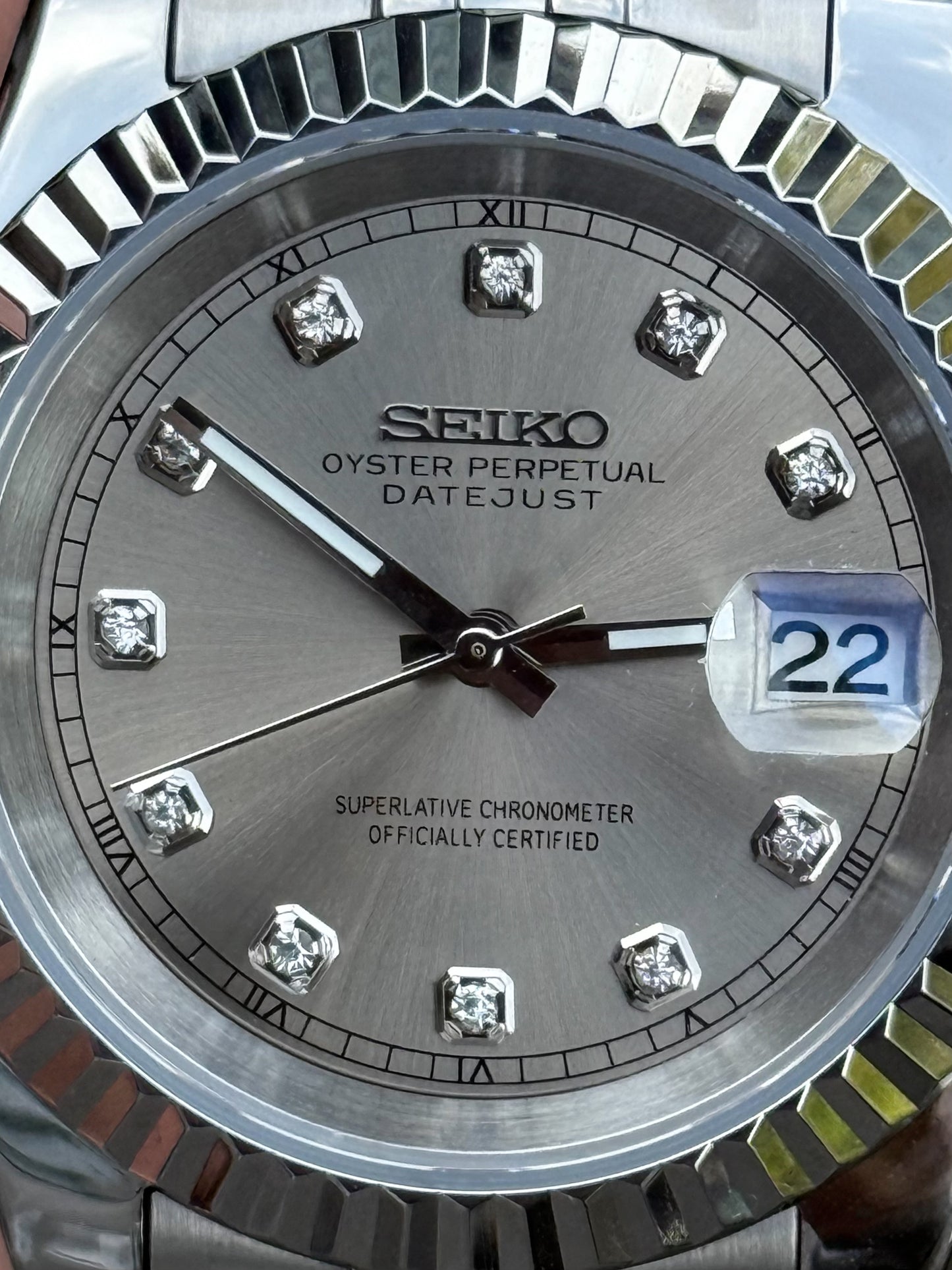 (På lager) "Rhodium Diamond" Datejust Mod