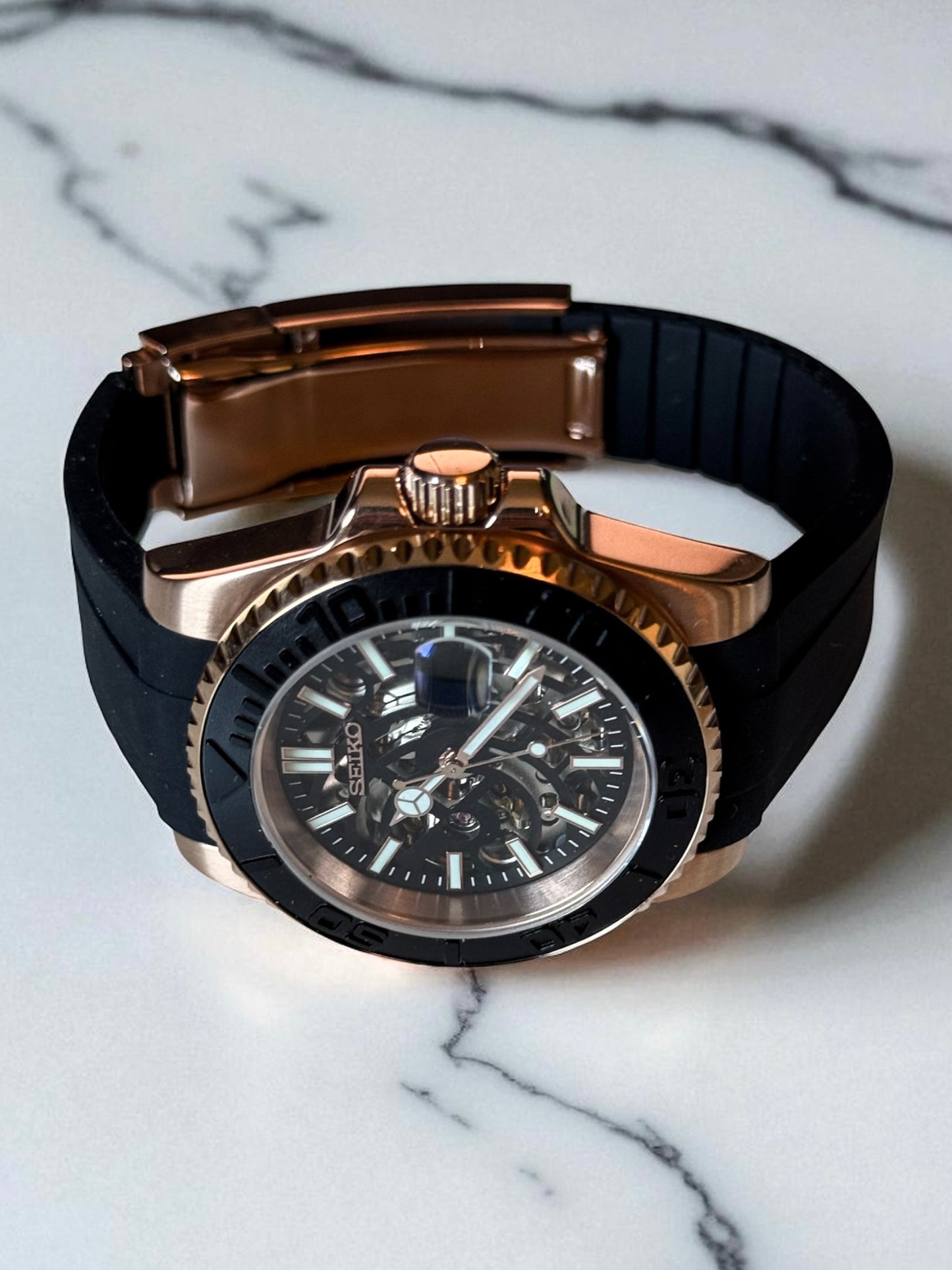 (På lager) Rosegold "Skeleton" Yacht-Master Mod