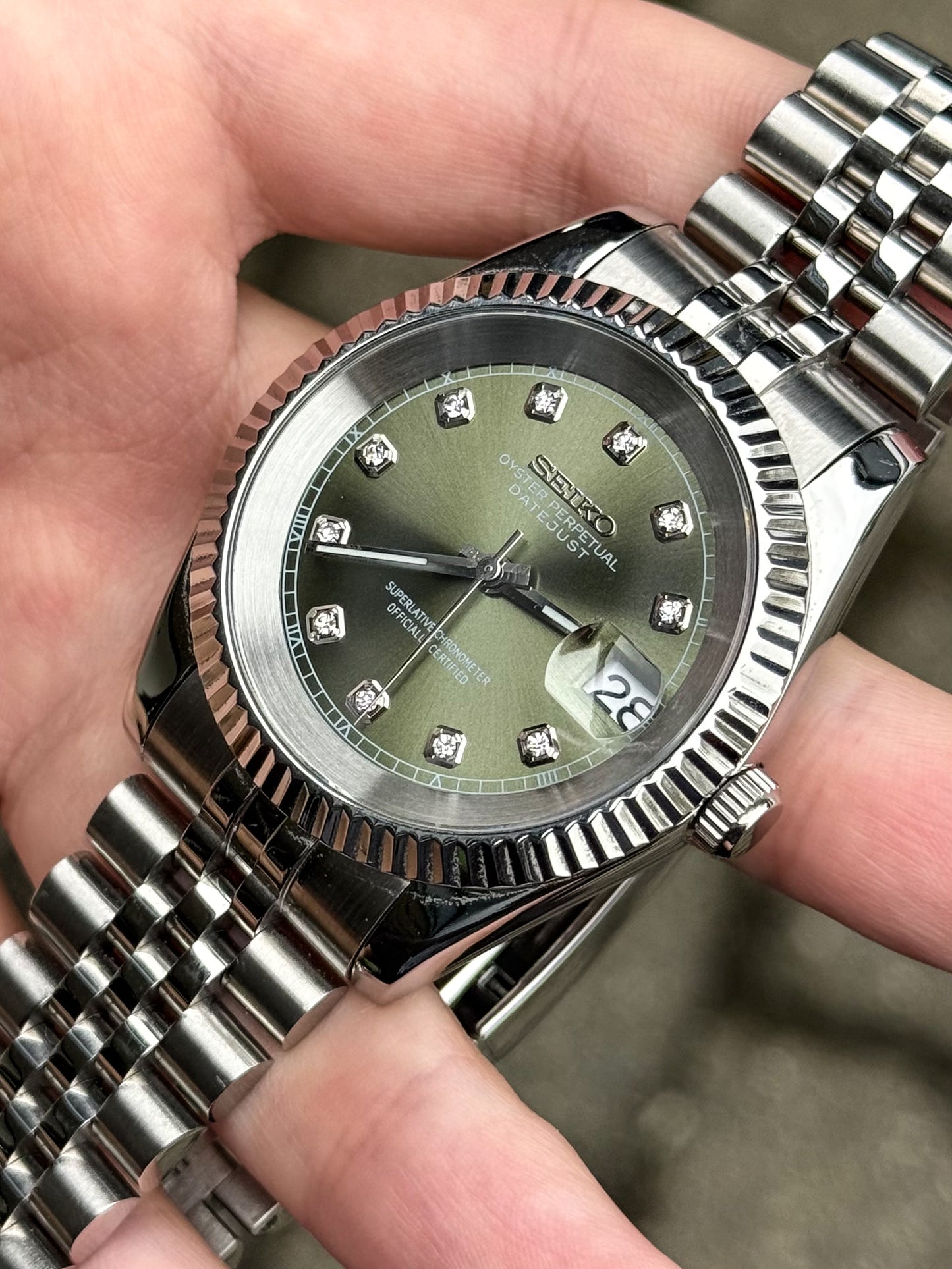(På lager) "Diamond Olive" Datejust Mod