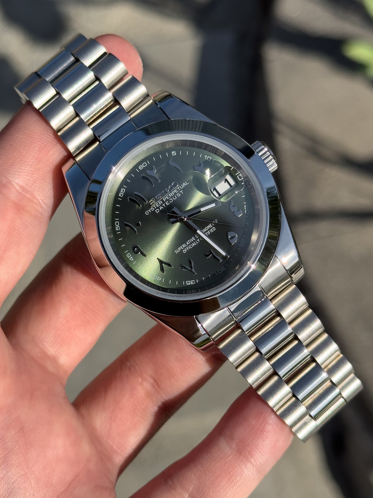 "Olive Arabic" President Datejust Mod