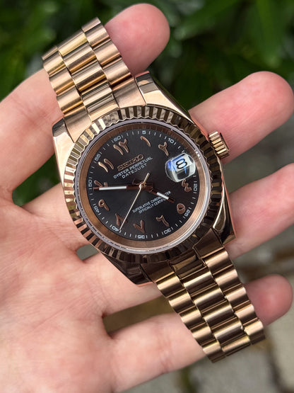 (På lager) Rosegold "Black Arabic" President Mod