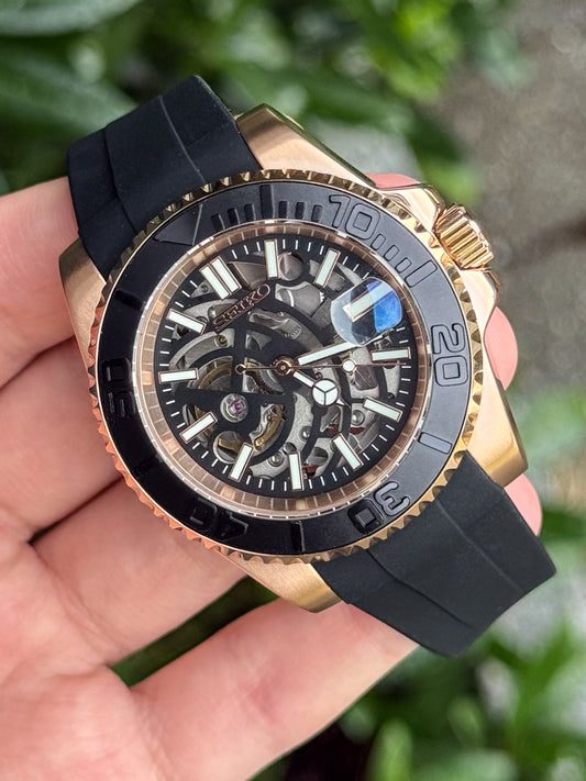 (På lager) Rosegold "Skeleton" Yacht-Master Mod