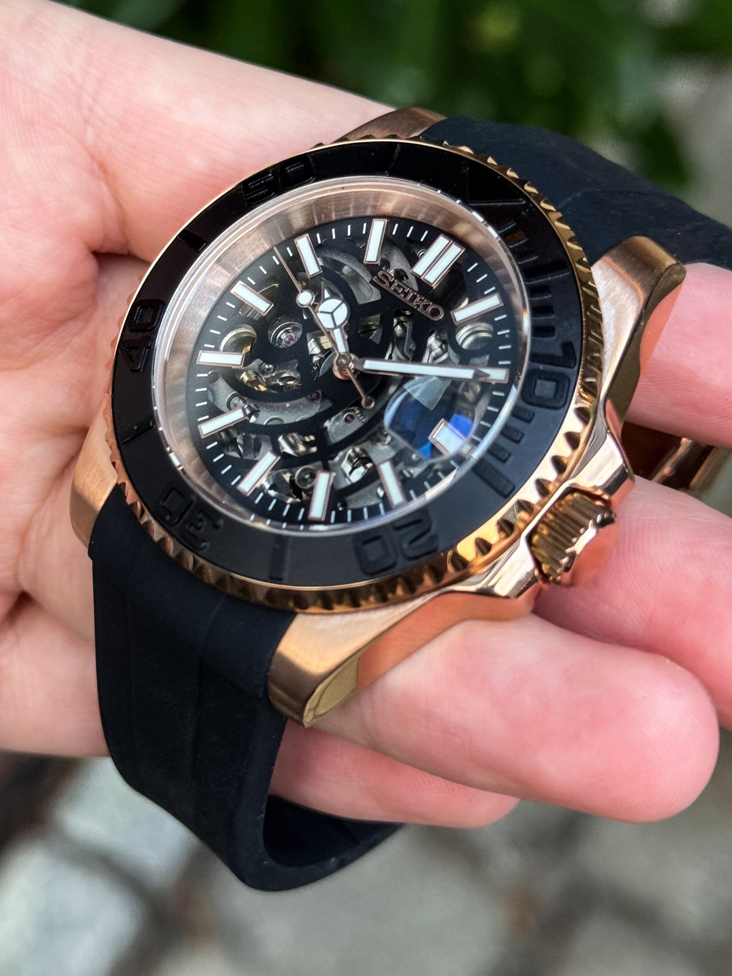 (På lager) Rosegold "Skeleton" Yacht-Master Mod