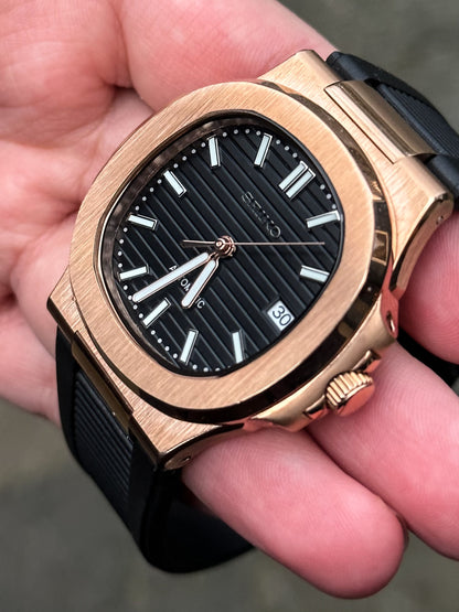 Rosegold "Black Dial" Nautilus Rubber Mod