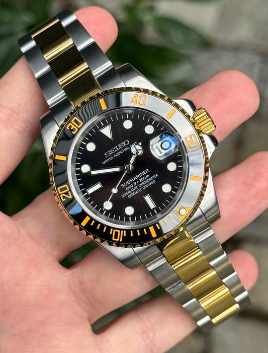 (På lager) "Black & Gold"  Two Tone Submariner Mod