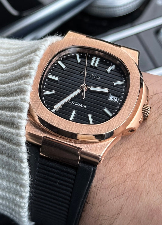 (PRE ORDER) Rosegold "Black Dial" Nautilus Rubber Mod