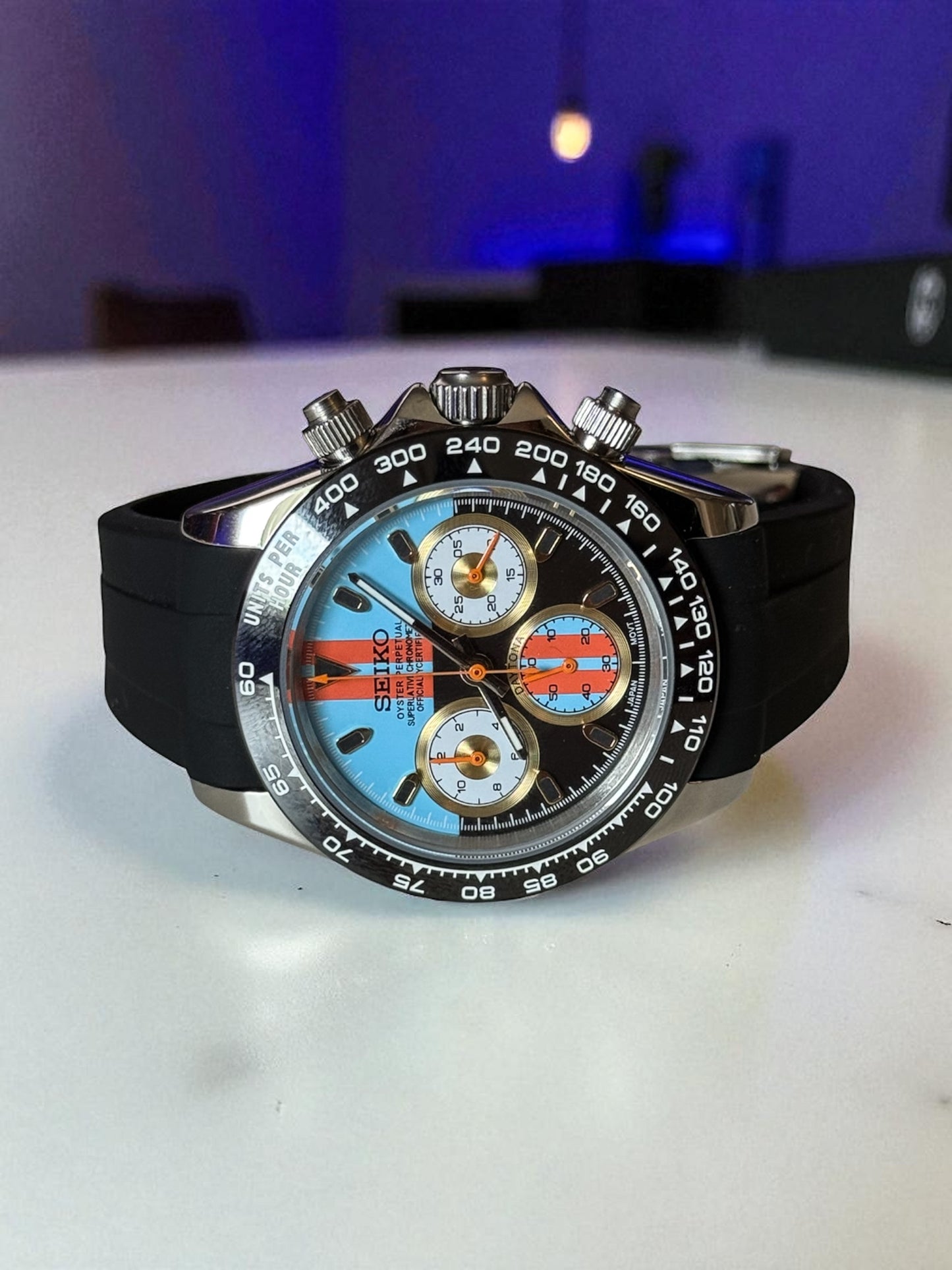 (På lager) "Blue/Orange Racing" Daytona Mod