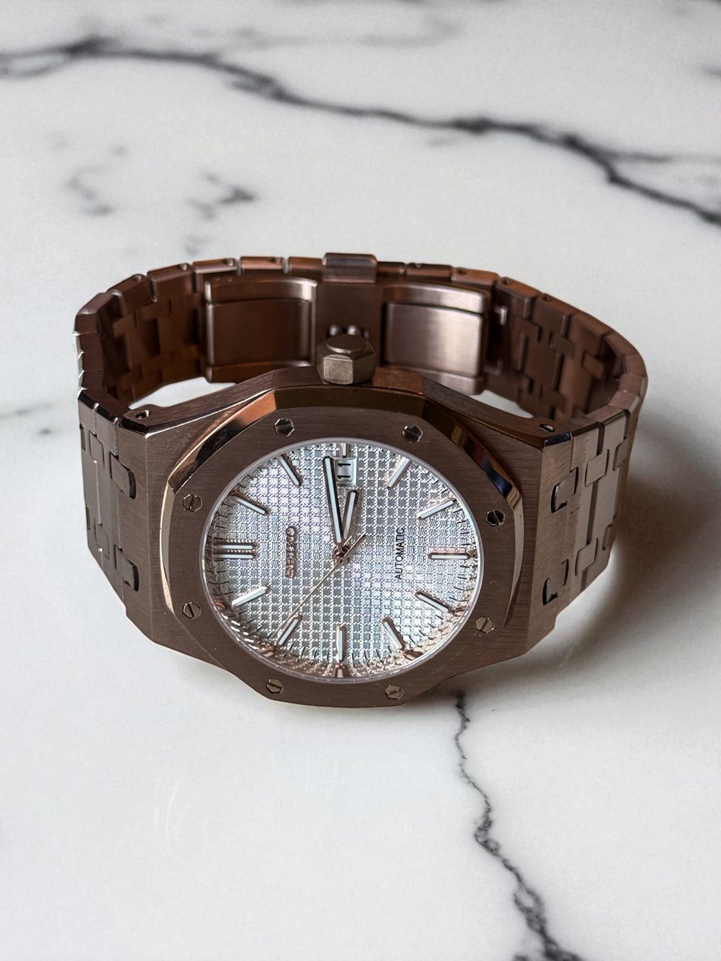 (På lager) Rosegold "White Dial" Royal Oak Mod