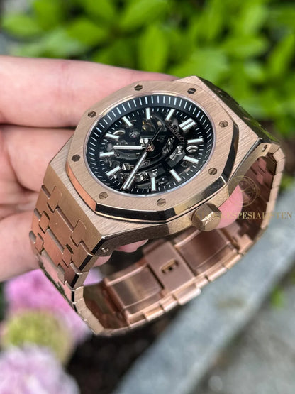 (På lager) Rosegold ’Skeleton’ Royal Oak Mod