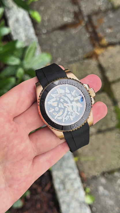 (På lager) Rosegold "Skeleton" Yacht-Master Mod