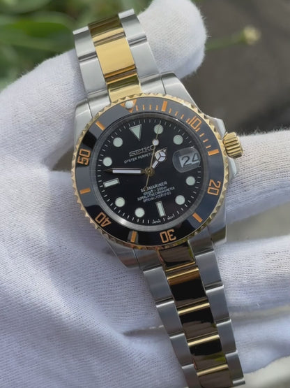 (På lager) "Black & Gold"  Two Tone Submariner Mod